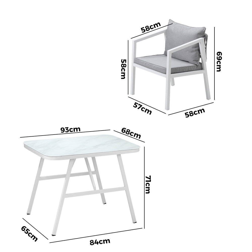 Livsip 3PCS Outdoor Dining Set with Marble-style Table-Outdoor Dining Set-PEROZ Accessories