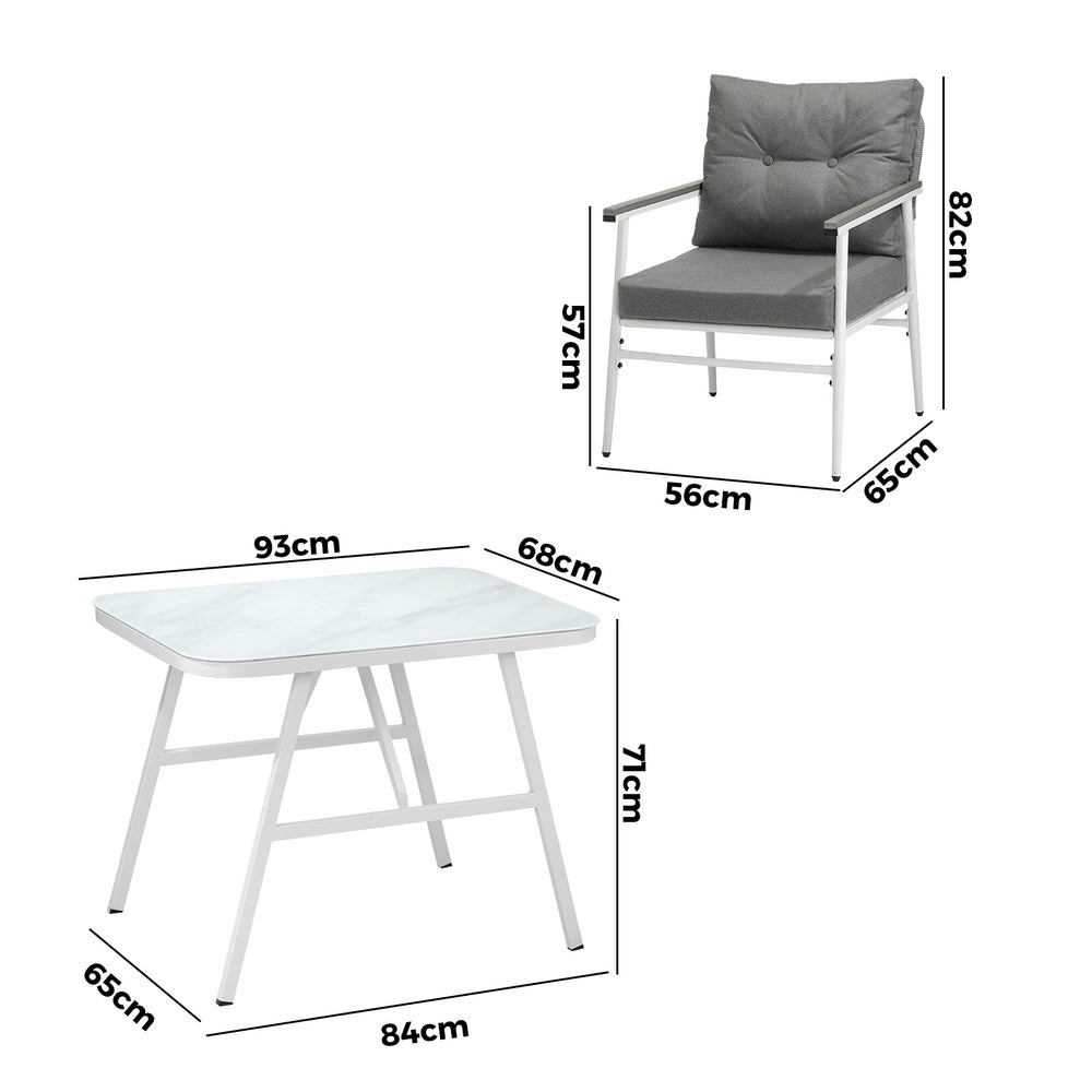 Livsip Outdoor Dining Set Marble-style Table 3 Piece-Outdoor Dining Set-PEROZ Accessories