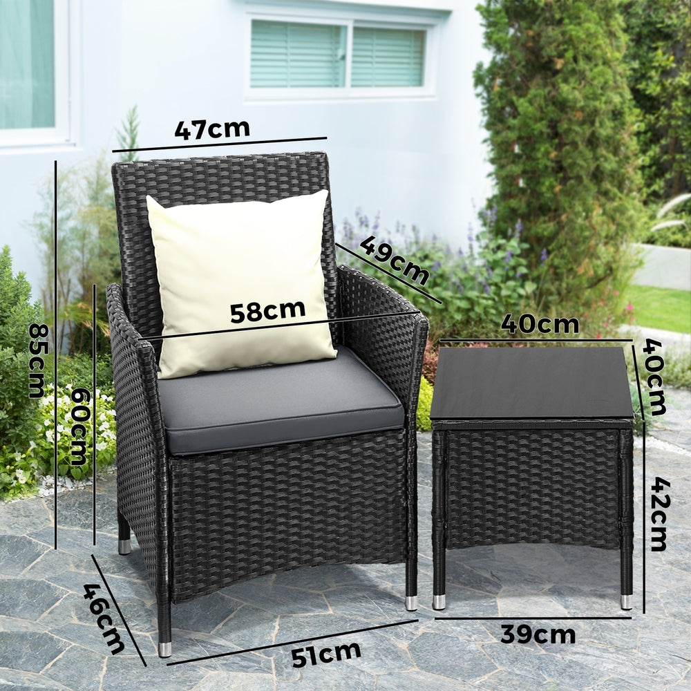 Livsip Outdoor Furniture 3 Piece Wicker Bistro Set Patio Chairs Table Garden-Outdoor Patio Set-PEROZ Accessories