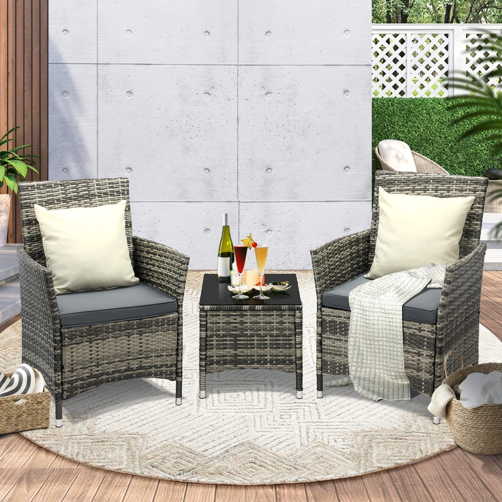 Livsip Outdoor Furniture Setting 3 Piece Wicker Bistro Set Patio Chairs Table-Outdoor Patio Set-PEROZ Accessories