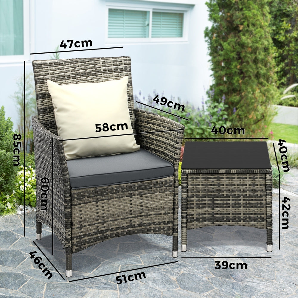 Livsip Outdoor Furniture Setting 3 Piece Wicker Bistro Set Patio Chairs Table-Outdoor Patio Set-PEROZ Accessories