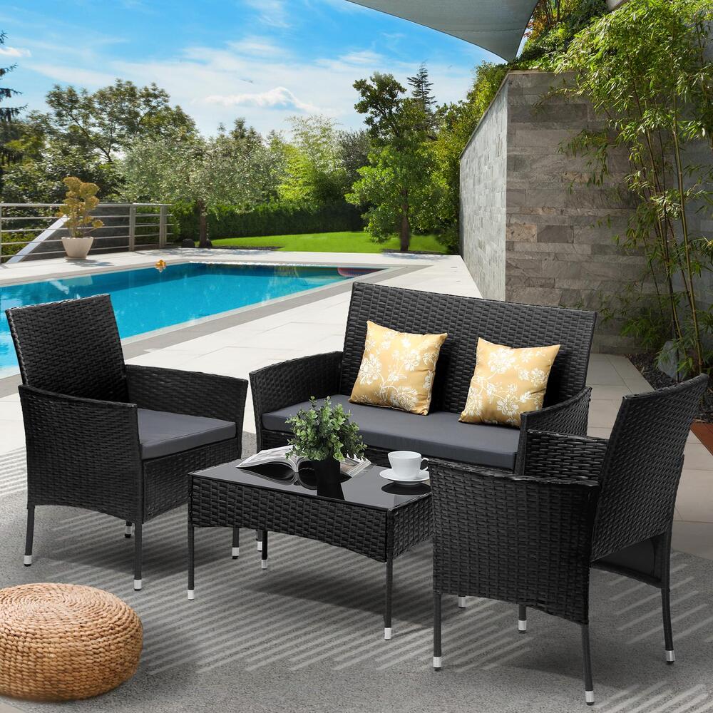 Livsip 4PCS Outdoor Furniture Setting Patio Garden Table Chair Set Wicker Sofa-Outdoor Patio Sets-PEROZ Accessories