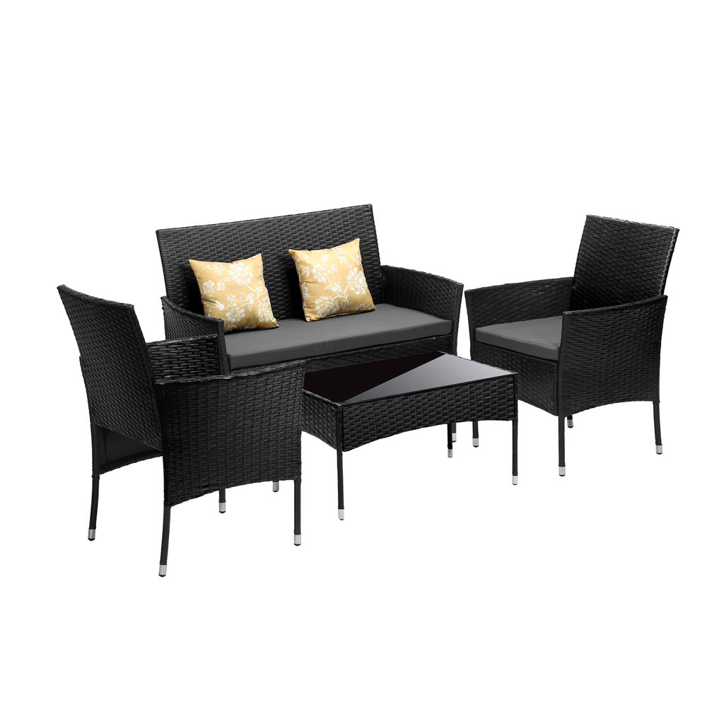 Livsip 4PCS Outdoor Furniture Setting Patio Garden Table Chair Set Wicker Sofa-Outdoor Patio Sets-PEROZ Accessories