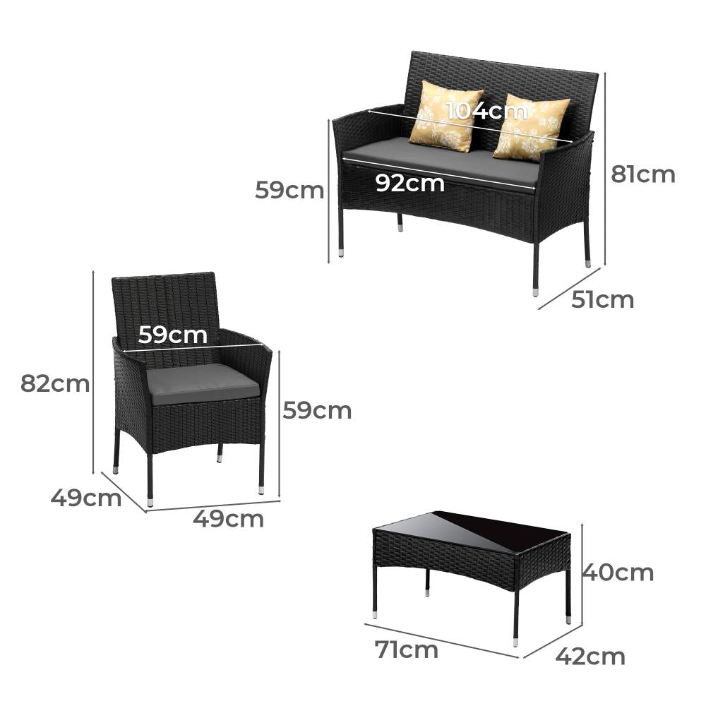 Livsip 4PCS Outdoor Furniture Setting Patio Garden Table Chair Set Wicker Sofa-Outdoor Patio Sets-PEROZ Accessories