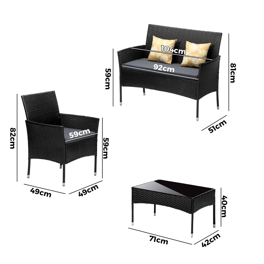 Livsip 4PCS Outdoor Furniture Setting Patio Garden Table Chair Set Wicker Sofa-Outdoor Patio Sets-PEROZ Accessories