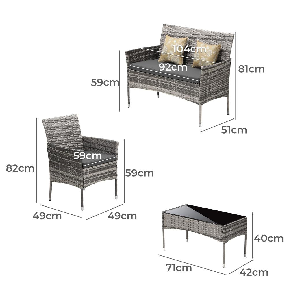 Livsip Outdoor Furniture 4-Piece Lounge Setting Chairs Table Wicker Set Patio-Outdoor Patio Sets-PEROZ Accessories