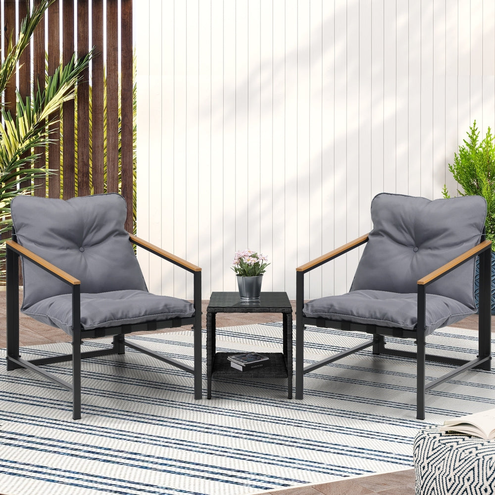 Livsip 3 Piece Outdoor Patio Set Metal Chairs Rattan Table-Outdoor Patio Set-PEROZ Accessories
