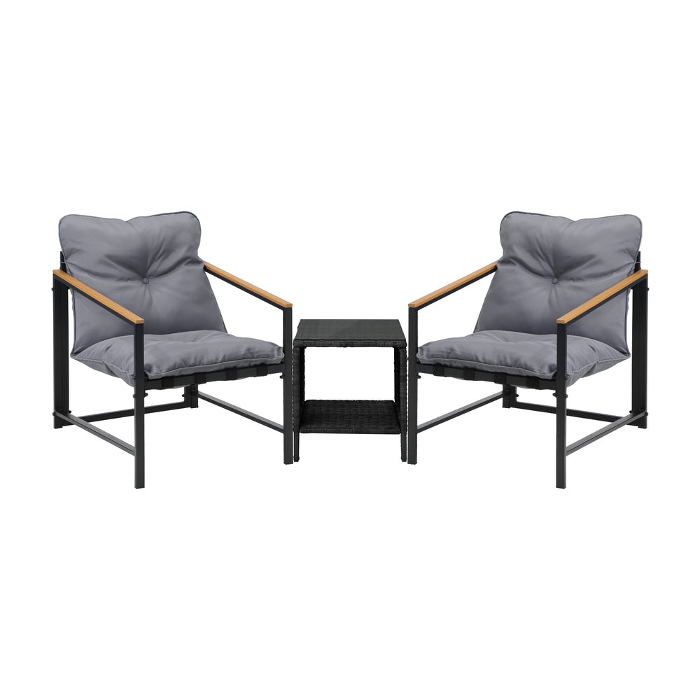 Livsip 3 Piece Outdoor Patio Set Metal Chairs Rattan Table-Outdoor Patio Set-PEROZ Accessories