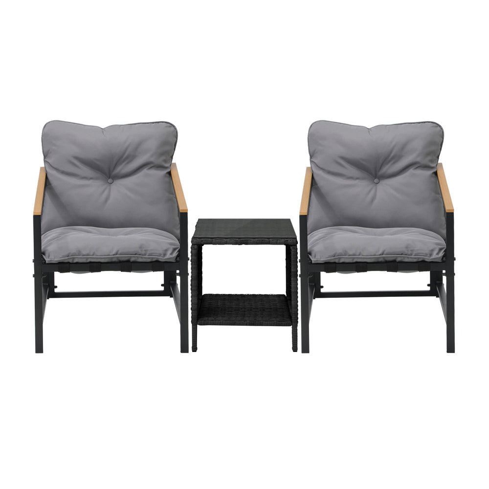 Livsip 3 Piece Outdoor Patio Set Metal Chairs Rattan Table-Outdoor Patio Set-PEROZ Accessories