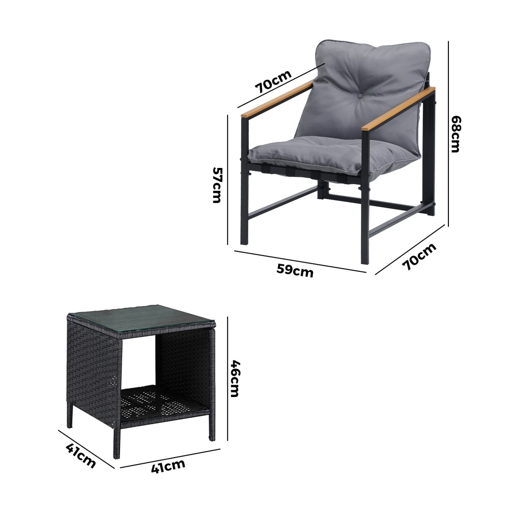 Livsip 3 Piece Outdoor Patio Set Metal Chairs Rattan Table-Outdoor Patio Set-PEROZ Accessories