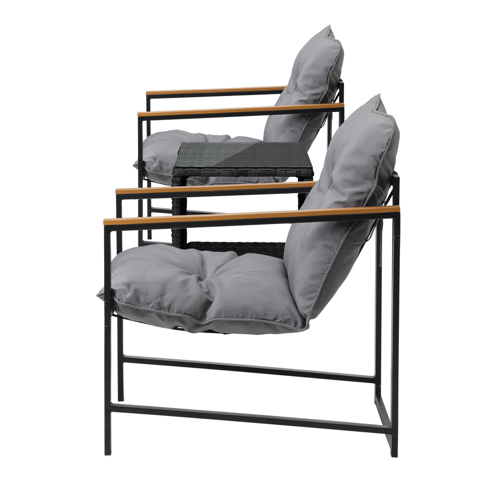 Livsip 3 Piece Outdoor Patio Set Metal Chairs Rattan Table-Outdoor Patio Set-PEROZ Accessories