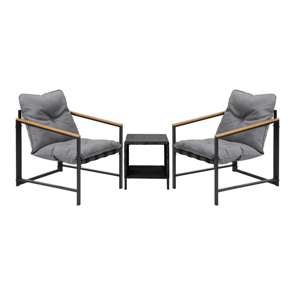 Livsip 3 Piece Outdoor Patio Set Metal Chairs Rattan Table-Outdoor Patio Set-PEROZ Accessories