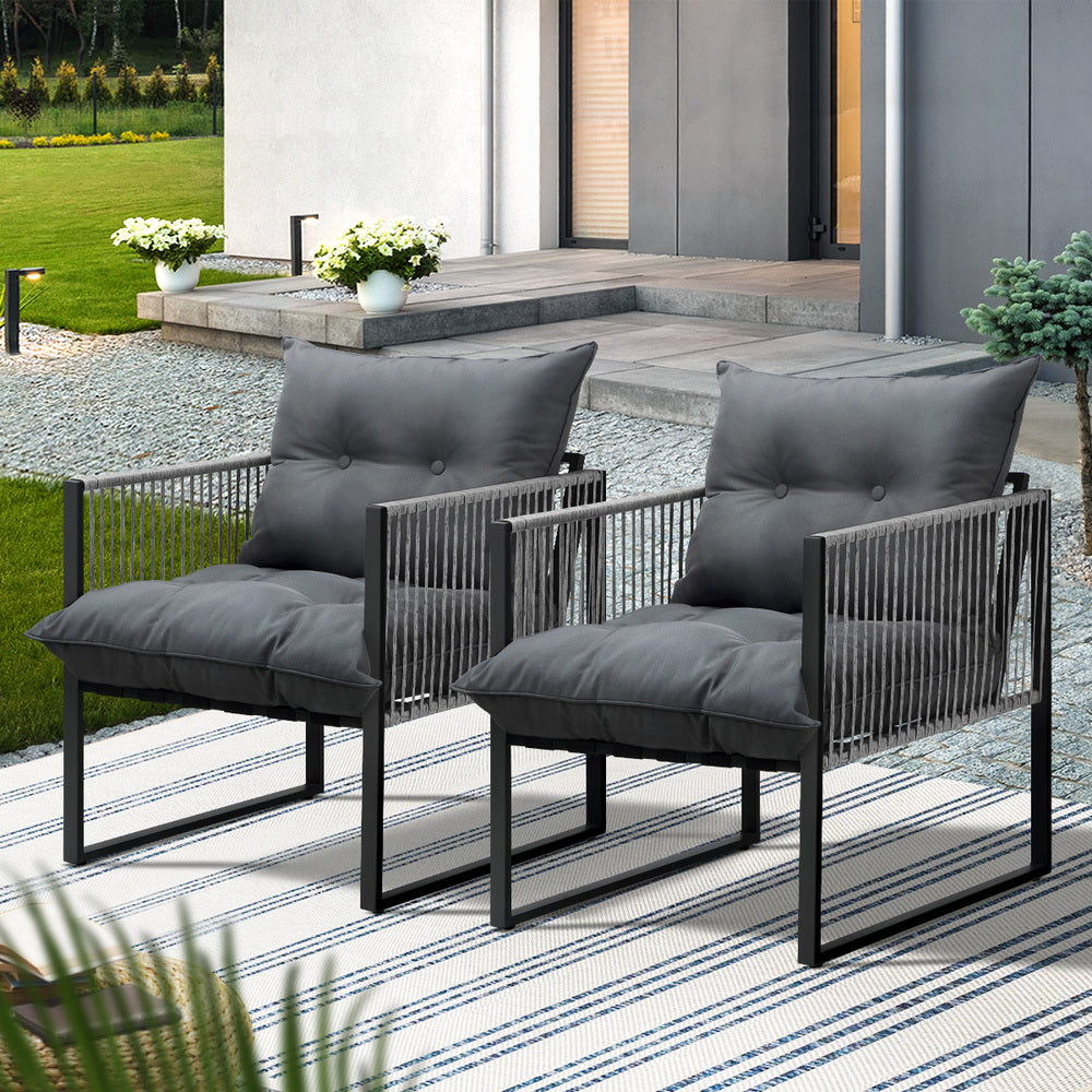 Livsip 2PCS Outdoor Patio Chairs Garden Sofa Set PE Wicker Grey-Outdoor Patio Set-PEROZ Accessories