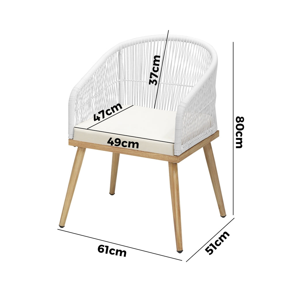 Livsip Outdoor Armchair X2 with Rope and Padded Seat Beige-Outdoor Patio Sets-PEROZ Accessories
