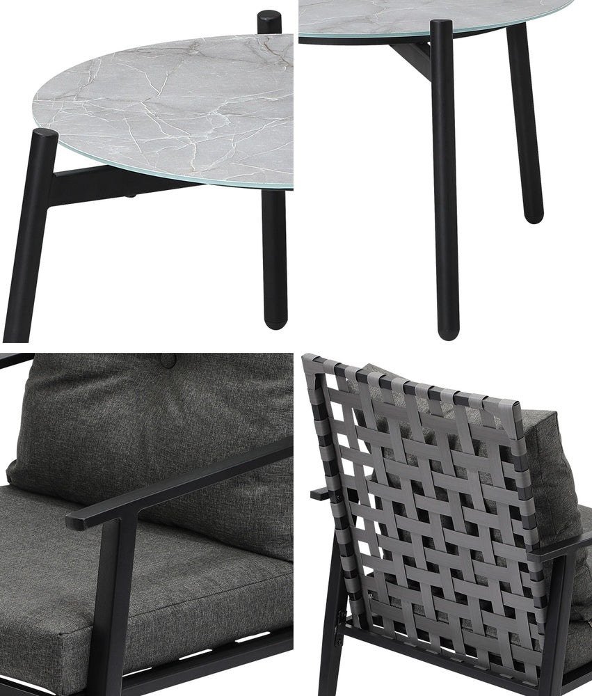 Livsip 3PCS Outdoor Patio Set 50CM Grey Marble Table Rattan Chairs-Outdoor Patio Set-PEROZ Accessories