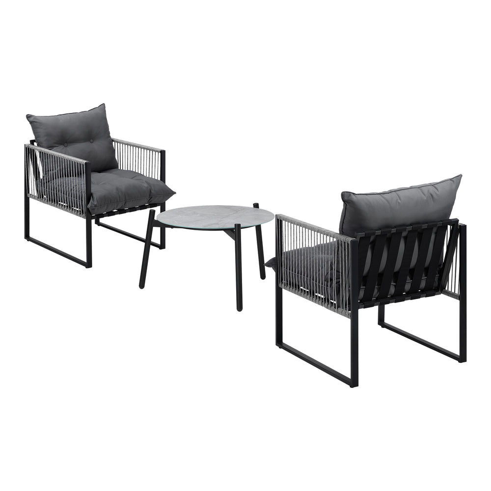 Livsip 3PCS Outdoor Patio Set 50cm Grey Table Cushioned Armchairs-Outdoor Patio Set-PEROZ Accessories