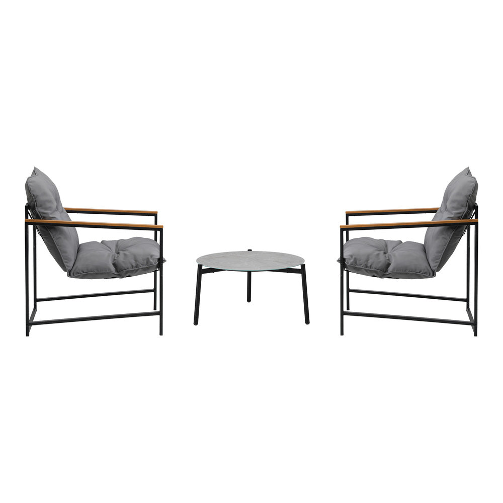 Livsip 3PC Outdoor Patio Furniture Set 50CM Round Grey Marble Table-Outdoor Patio Set-PEROZ Accessories