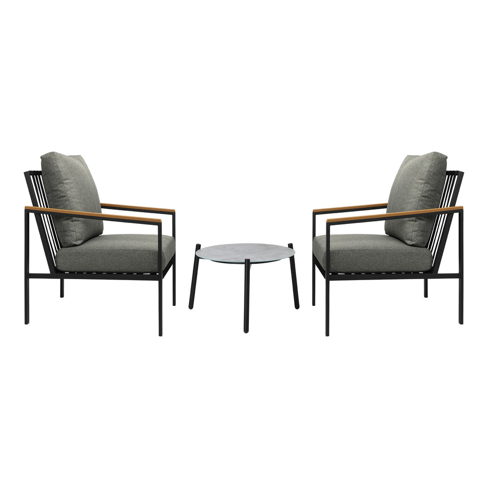 Livsip 3PCS Outdoor Patio Lounge Set Grey 50cm Coffee Table Sofa Chairs-Outdoor Patio Set-PEROZ Accessories