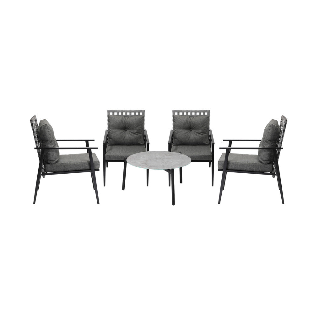 Livsip 5pc Outdoor Patio Set 70CM Grey Marble Table Rattan Chairs-Outdoor Patio Set-PEROZ Accessories