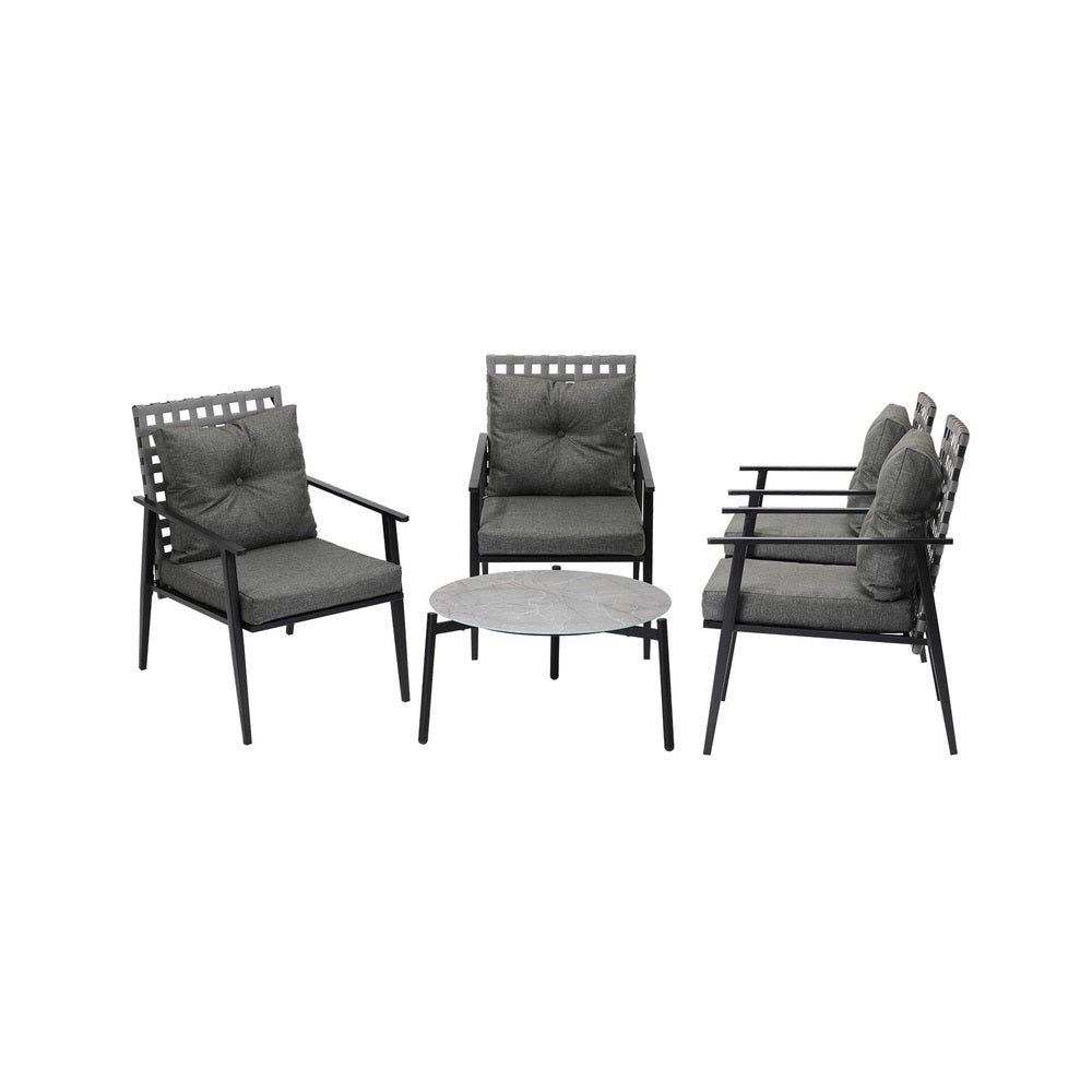 Livsip 5pc Outdoor Patio Set 70CM Grey Marble Table Rattan Chairs-Outdoor Patio Set-PEROZ Accessories