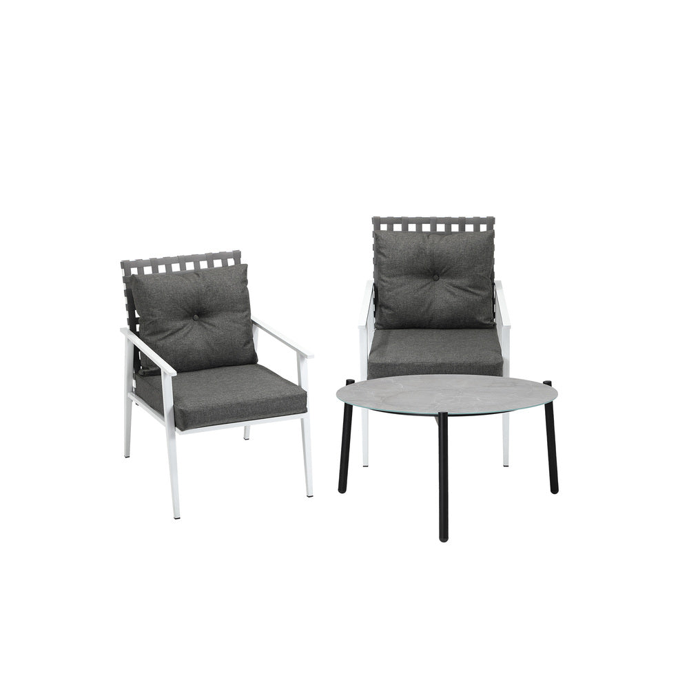 Livsip 3pc Outdoor Lounge Sets 70CM Grey Round Table Rattan Chairs-Outdoor Patio Set-PEROZ Accessories