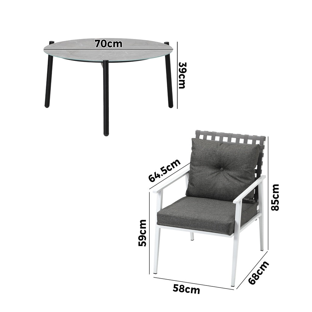 Livsip 5pc Outdoor Lounge Sets 70CM Grey Round Table Rattan Chairs-Outdoor Patio Set-PEROZ Accessories
