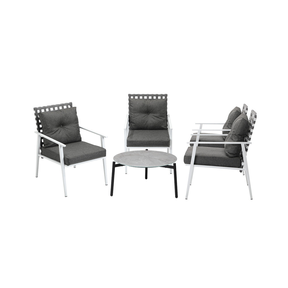 Livsip 5pc Outdoor Lounge Sets 70CM Grey Round Table Rattan Chairs-Outdoor Patio Set-PEROZ Accessories
