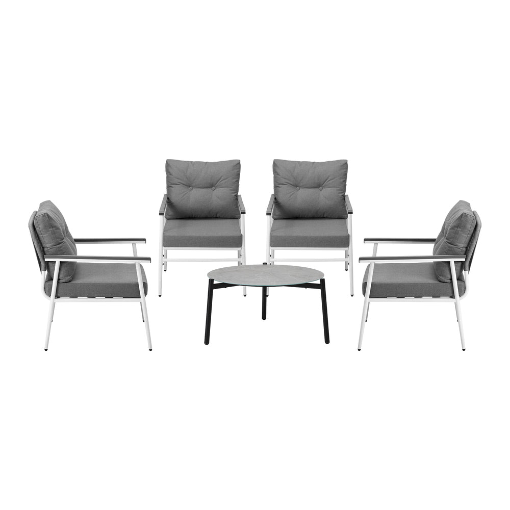 Livsip Outdoor Patio Set 5PC 70cm Table Grey and White Armchair-Outdoor Patio Set-PEROZ Accessories