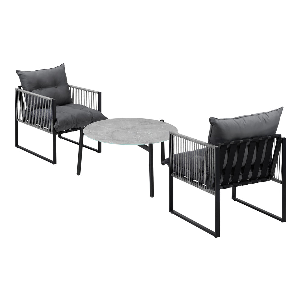 Livsip 3PCS Outdoor Patio Set Grey 70cm Table Cushioned Armchairs-Outdoor Patio Set-PEROZ Accessories