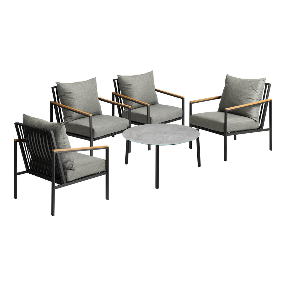 Livsip Outdoor Lounge Set Coffee Grey 70cm Table Chairs 5PCS-Outdoor Patio Set-PEROZ Accessories