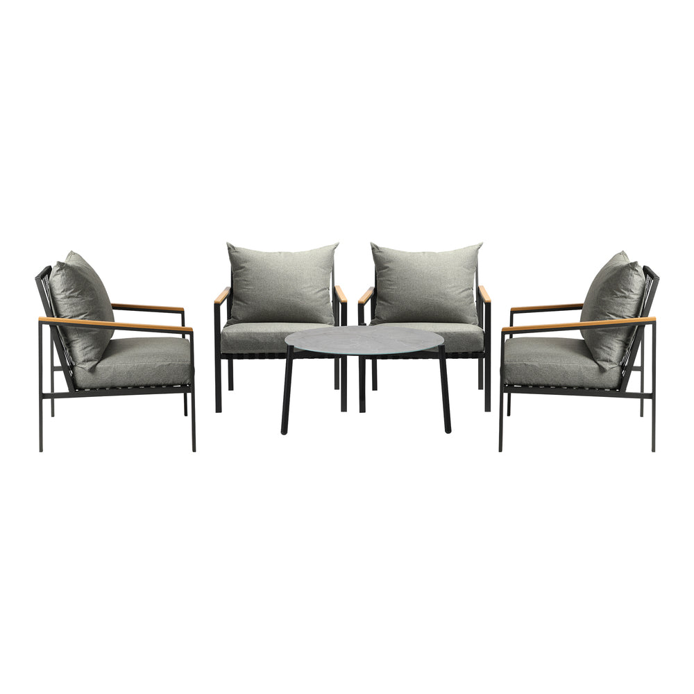 Livsip Outdoor Lounge Set Coffee Grey 70cm Table Chairs 5PCS-Outdoor Patio Set-PEROZ Accessories