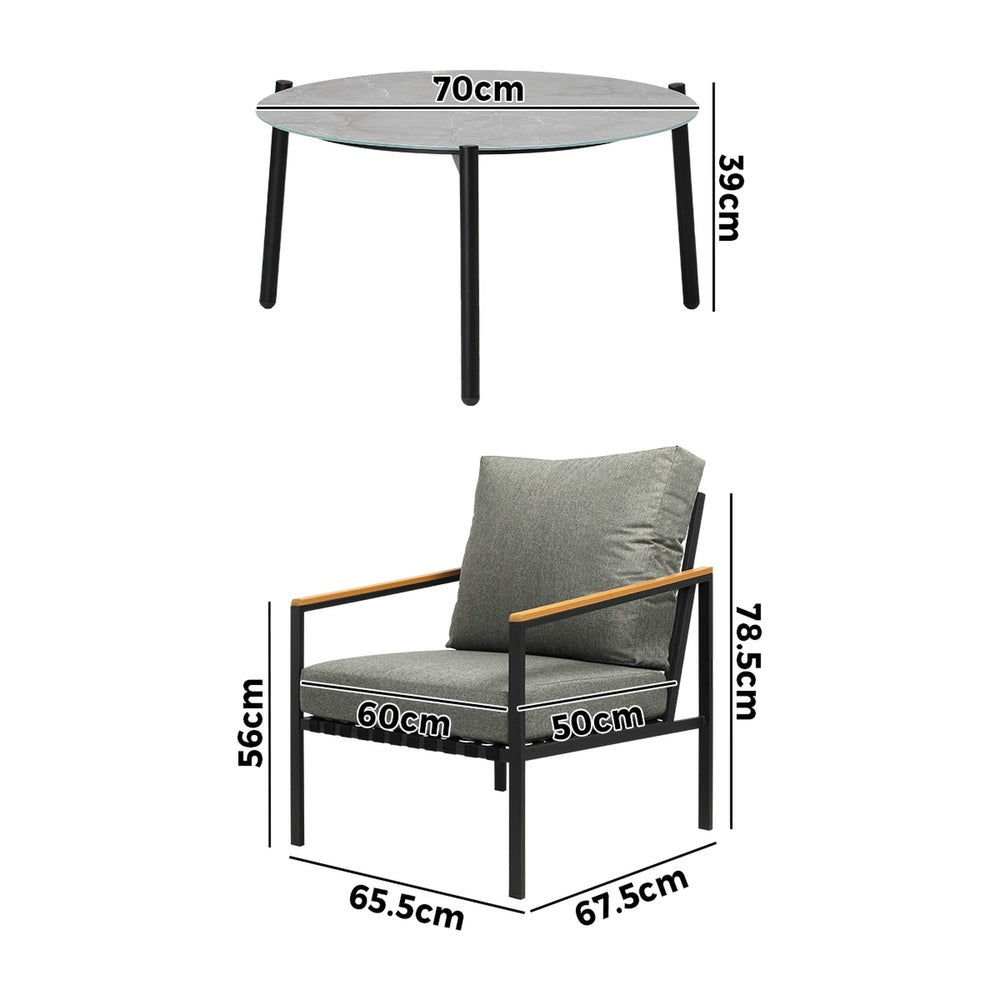 Livsip 3PC Outdoor Patio Lounge Set 70cm Coffee Table Sofa Chairs-Outdoor Patio Set-PEROZ Accessories
