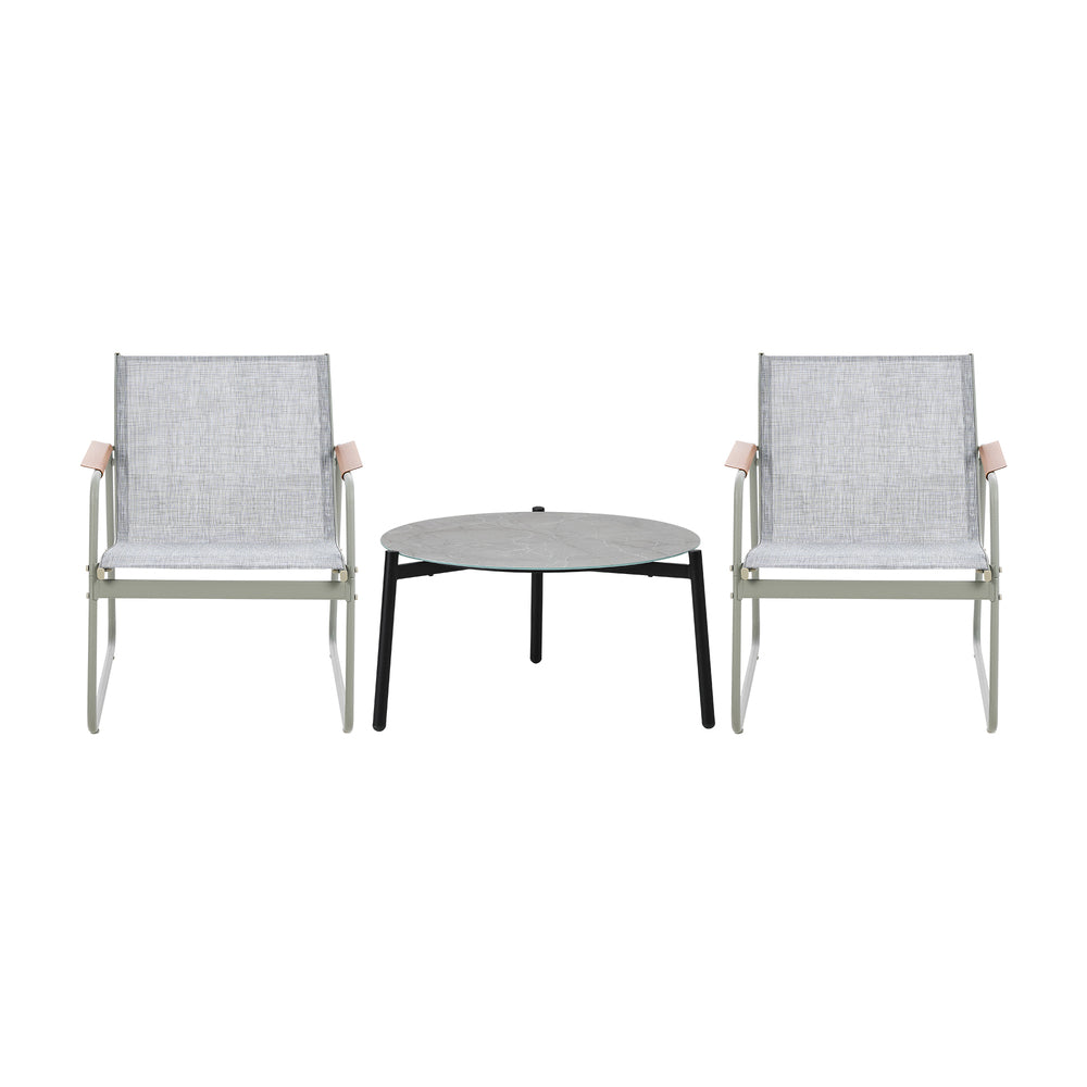 Livsip 3PCS Outdoor Bistro Set Patio Chair 70cm Grey Table Textilene-Outdoor Patio Set-PEROZ Accessories