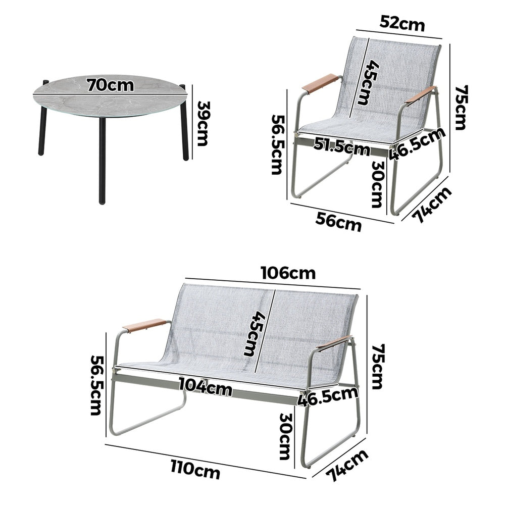 Livsip Outdoor Lounge Set 4 Seater Patio Chairs 70cm Grey Table-Outdoor Patio Set-PEROZ Accessories