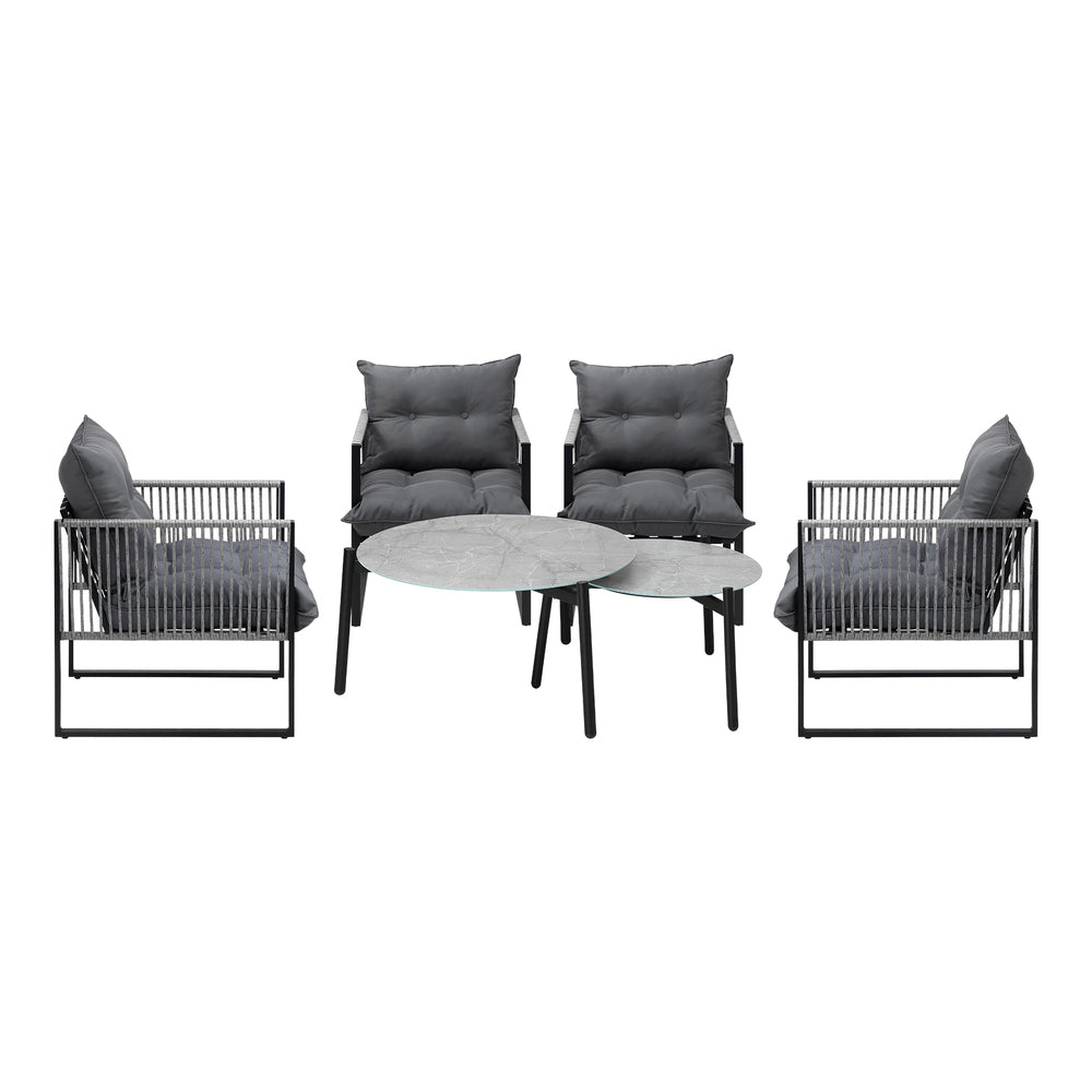 Livsip 6PCS Outdoor Patio Set Grey Coffee Table Set Lounge Chairs-Outdoor Patio Set-PEROZ Accessories