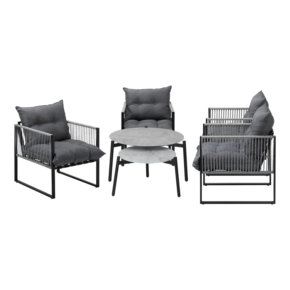 Livsip 6PCS Outdoor Patio Set Grey Coffee Table Set Lounge Chairs-Outdoor Patio Set-PEROZ Accessories