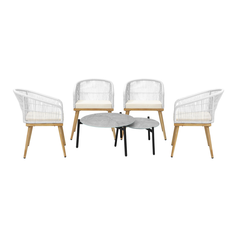 Livsip 6PC Outdoor Patio Set Grey Table Sets Polyester Chair Rope-Outdoor Patio Set-PEROZ Accessories