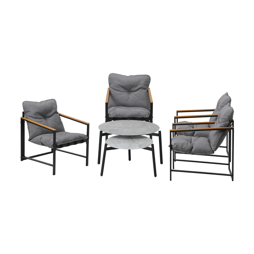 Livsip 6PC Outdoor Patio Set Round Grey Marble Table Sets with Chairs-Outdoor Patio Set-PEROZ Accessories