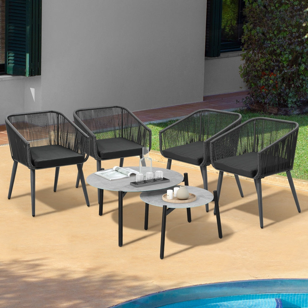 Livsip 6PCS Outdoor Patio Set 2pc Coffee Table Polyester Chair Rope-Outdoor Patio Set-PEROZ Accessories