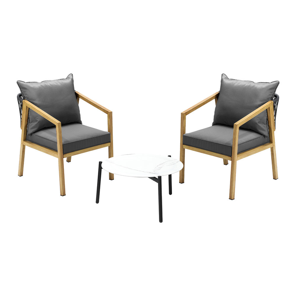 Livsip 3PCS Outdoor Patio Set White 50cm Coffee Table Natural Chairs-Outdoor Patio Set-PEROZ Accessories