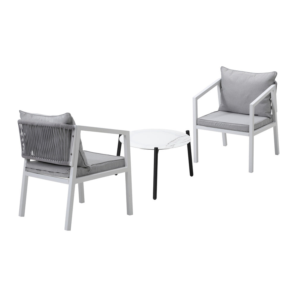Livsip 3PCS Outdoor Patio Set White 50cm Coffee Table White Chairs-Outdoor Patio Set-PEROZ Accessories