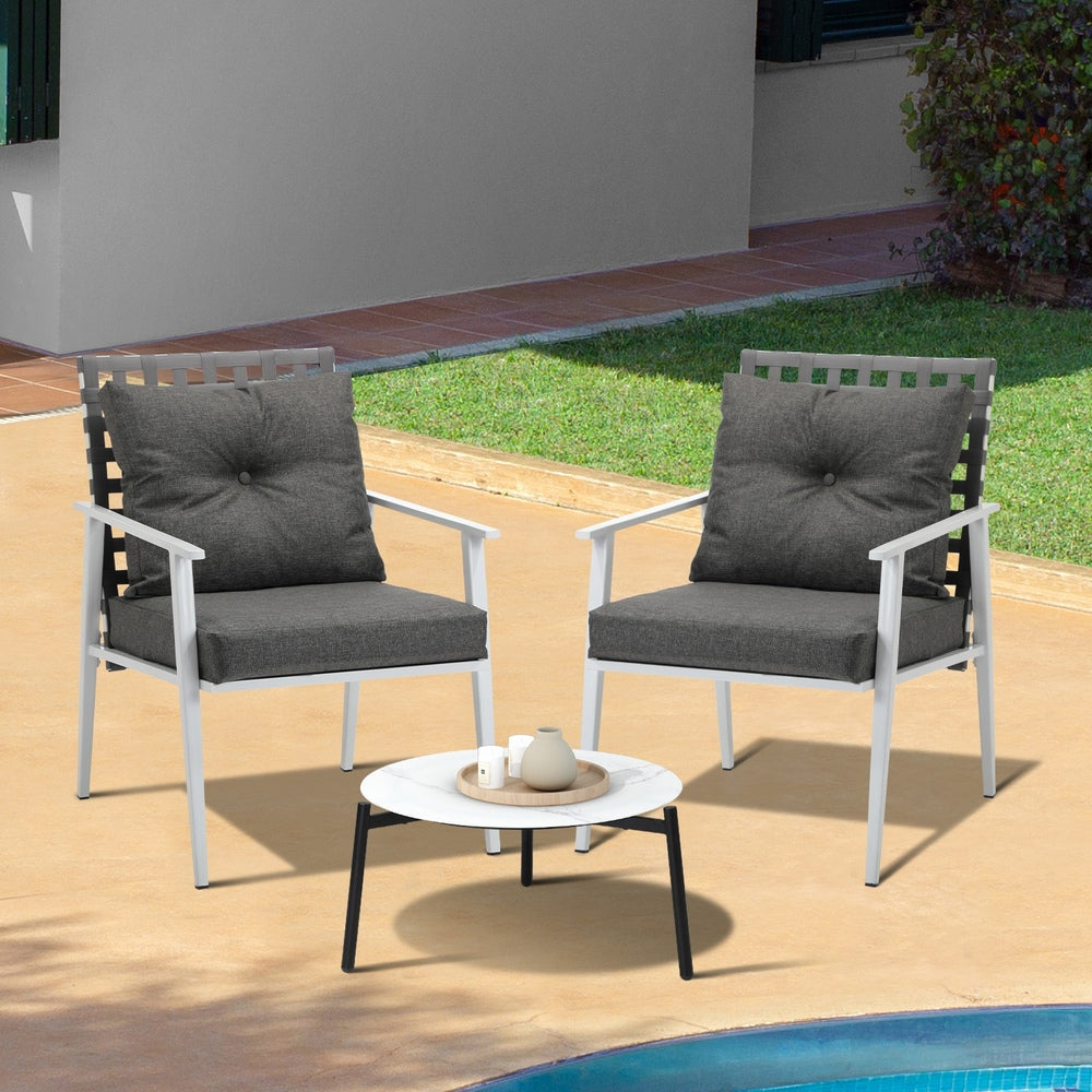 Livsip 3pcs Outdoor Lounge Set 50CM Round Table Rattan Chairs-Outdoor Patio Set-PEROZ Accessories