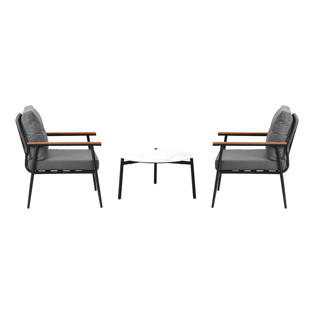 Livsip 3pcs Outdoor Patio Set 50cm Table Grey and Black Armchairs-Outdoor Patio Set-PEROZ Accessories