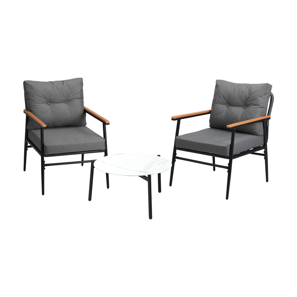 Livsip 3pcs Outdoor Patio Set 50cm Table Grey and Black Armchairs-Outdoor Patio Set-PEROZ Accessories