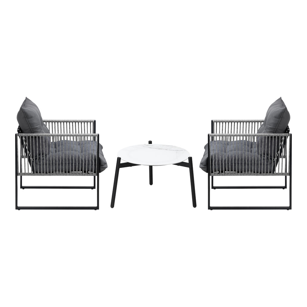 Livsip 3PCS Outdoor Patio Set 50cm White Table Cushioned Armchairs-Outdoor Patio Set-PEROZ Accessories