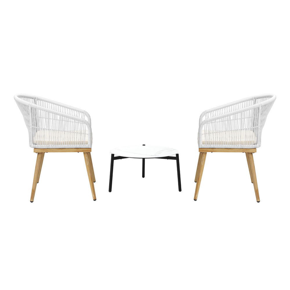 Livsip 3pcs Outdoor Patio Set 50cm Table Beige and Natural Chairs-Outdoor Patio Set-PEROZ Accessories