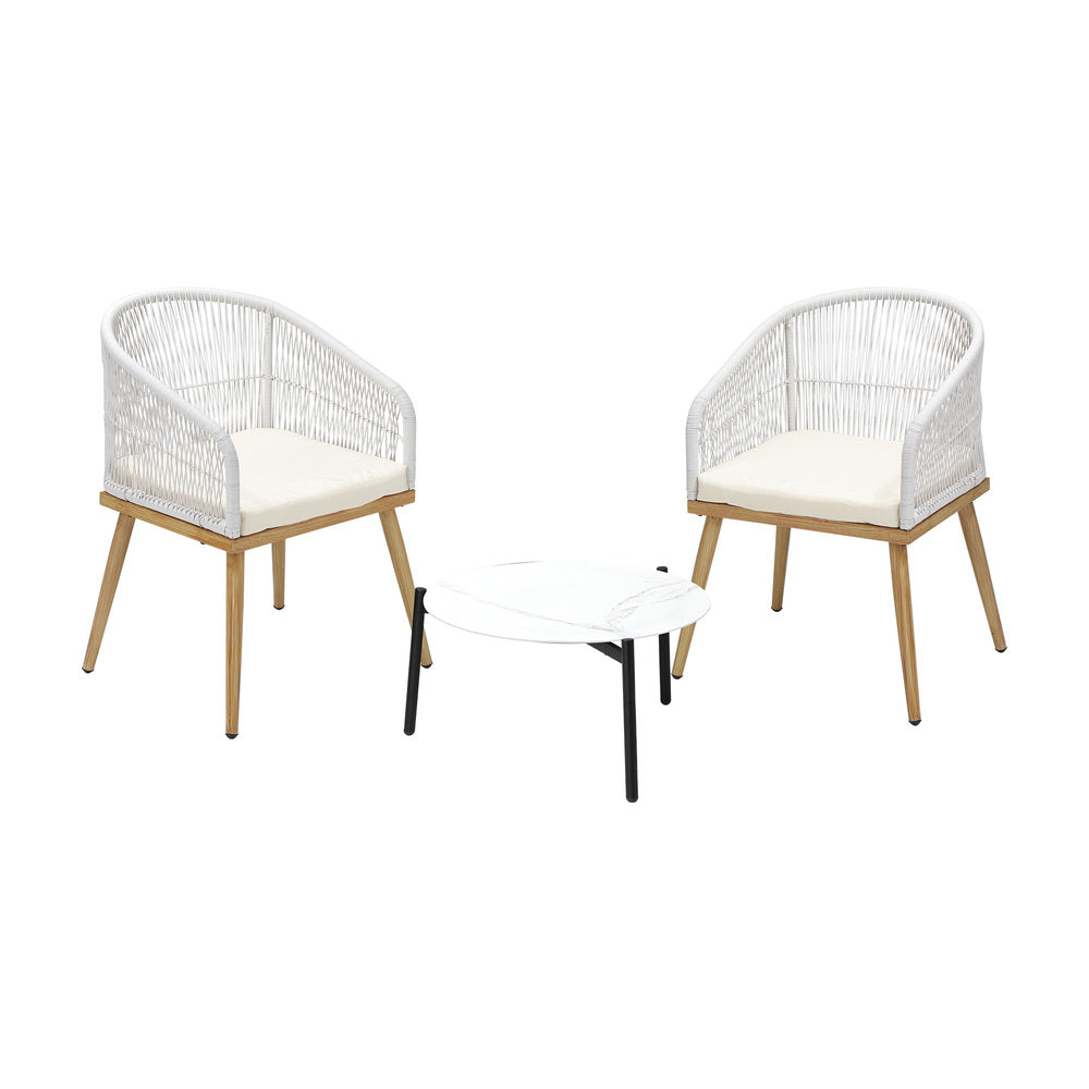 Livsip 3pcs Outdoor Patio Set 50cm Table Beige and Natural Chairs-Outdoor Patio Set-PEROZ Accessories
