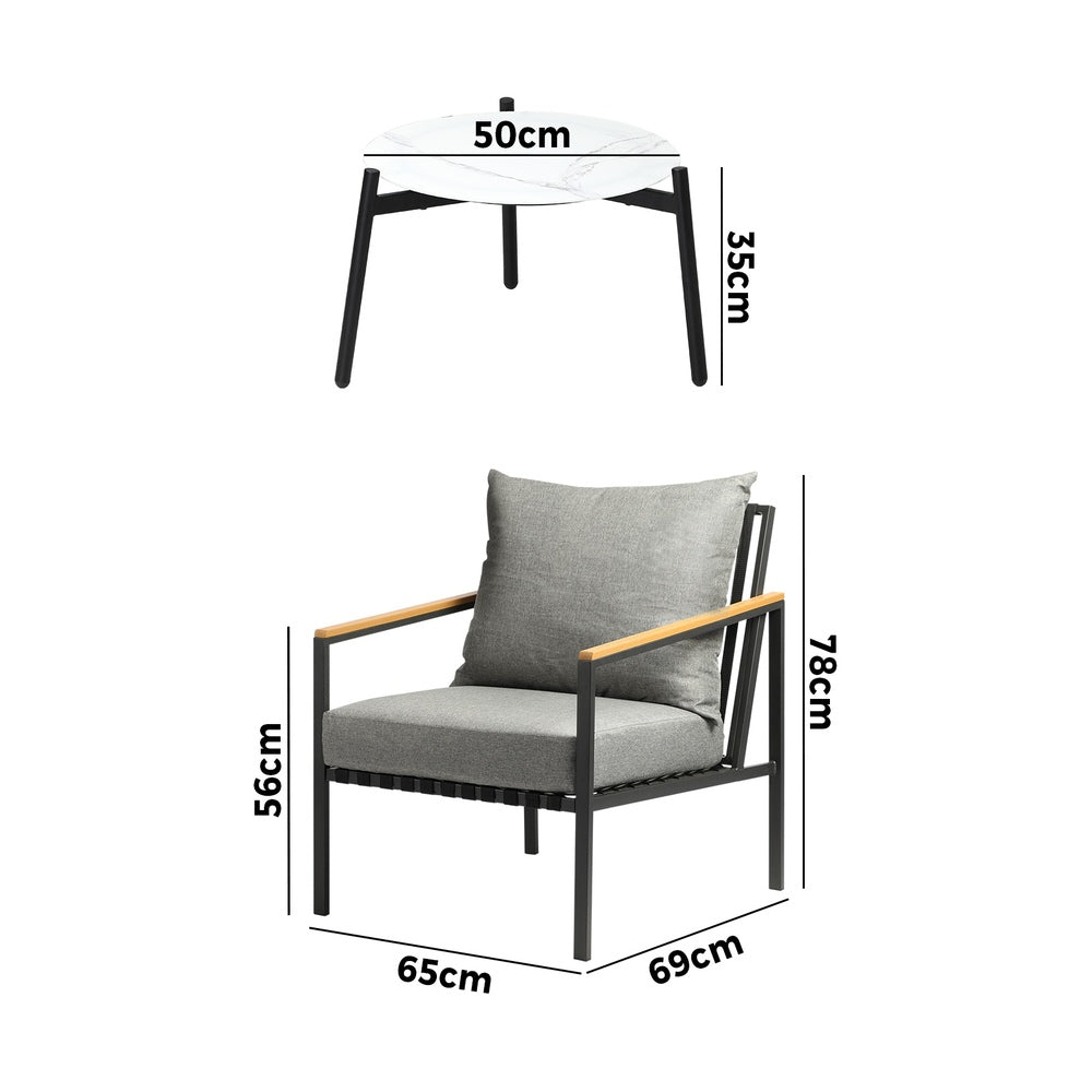 Livsip 3PCS Outdoor Lounge Set Coffee Side Table with Chairs-Outdoor Patio Set-PEROZ Accessories