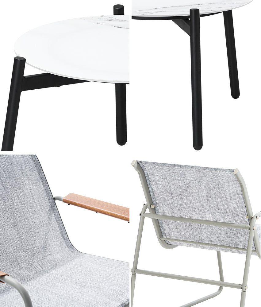 Livsip 3PCS Outdoor Bistro Set 50cm Coffee Table Textilene Patio Chair-Outdoor Patio Set-PEROZ Accessories