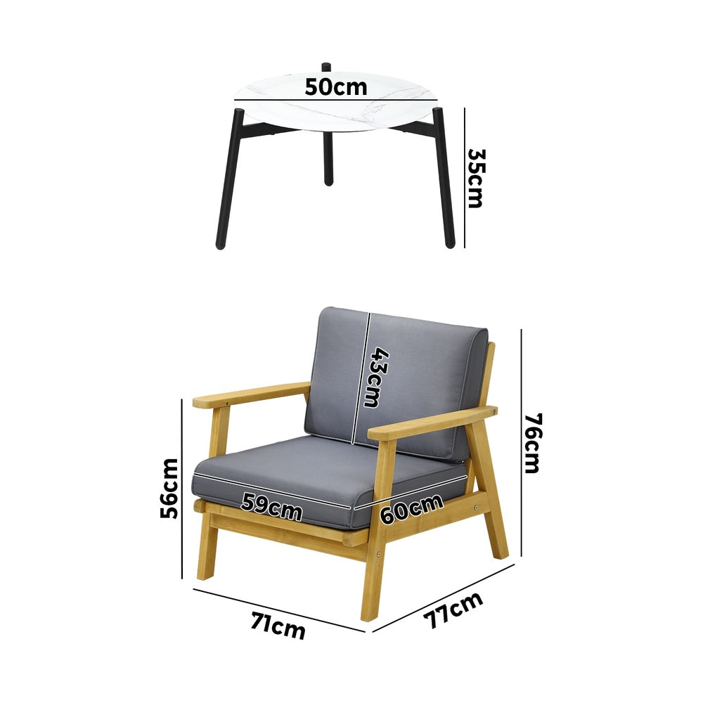 Livsip 3PCS Outdoor Lounge Set 50cm White Coffee Side Table-Outdoor Patio Set-PEROZ Accessories